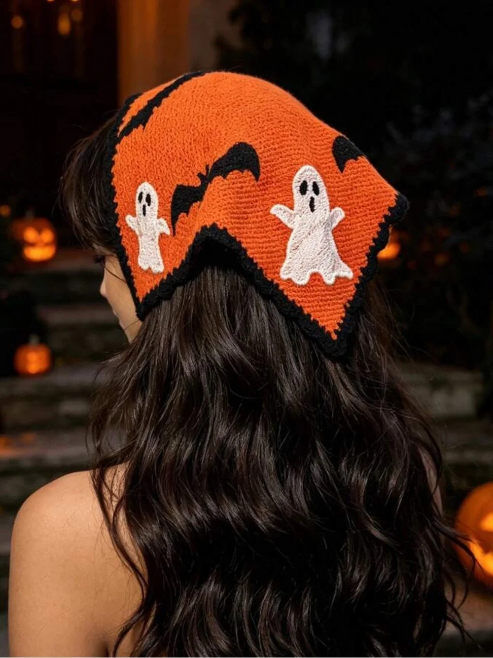 1pc Handmade Crochet Halloween Theme Headscarf,